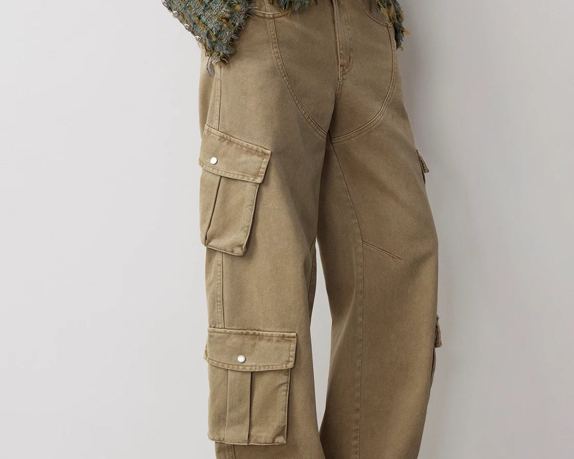 "Nostalgic Wasteland" Heavy Washed Personalized Distressed American Streetwear Large Pocket Cocoon Jeans - NEWYORKLISTED