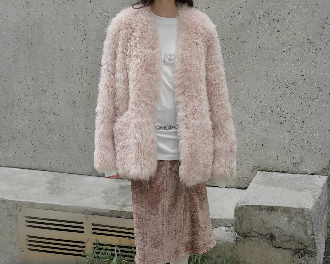 Castle Dusk Fashionable Casual V-Neck Italian Tuscan Sheepskin Coat - NEWYORKLISTED