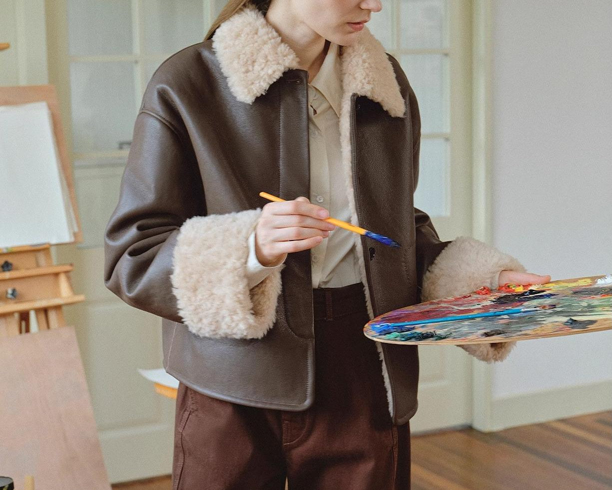 Slightly Sweet Latte Second Generation Furry Lapel Casual Straight Shorn Shearling Jacket - NEWYORKLISTED