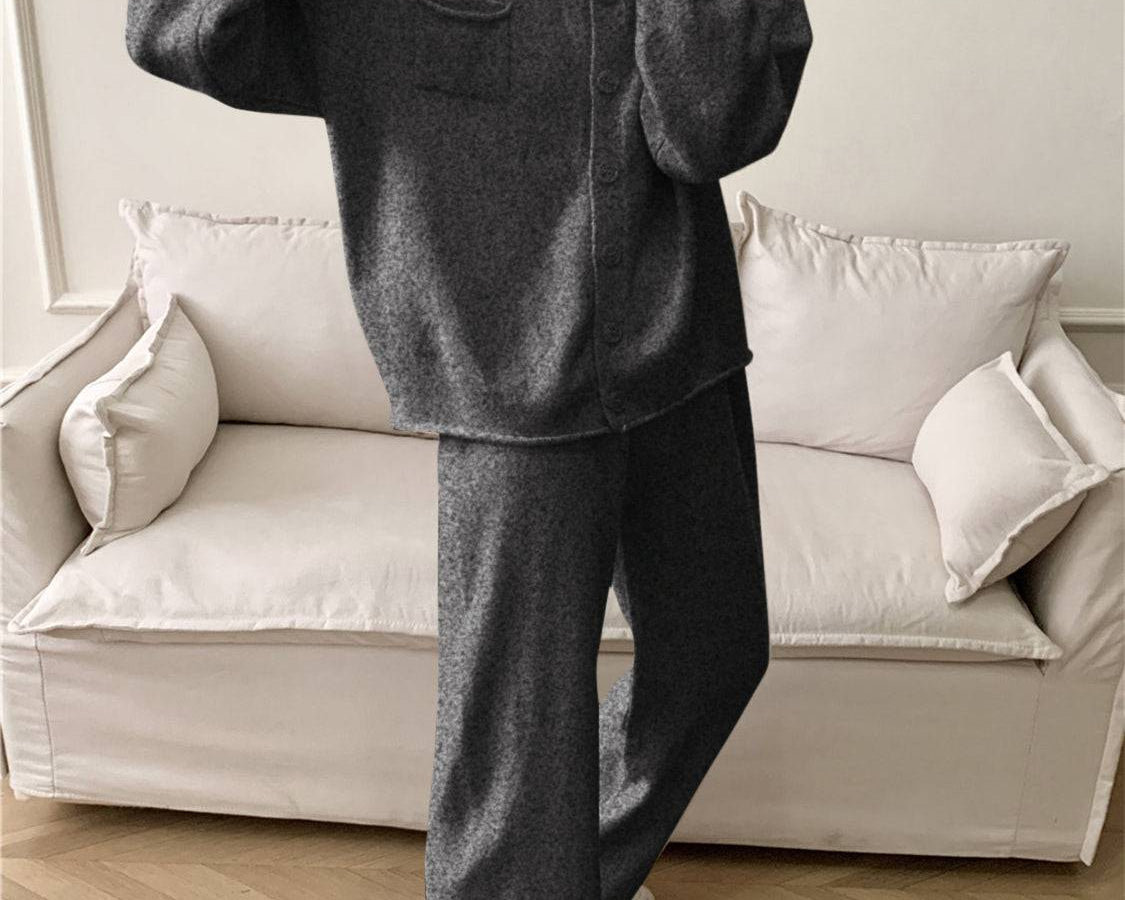 NEWYORKLISTED STYLE COLLECTION: Pocketed Round Neck Button Up Cardigan and Pants Sweater Set - NEWYORKLISTED