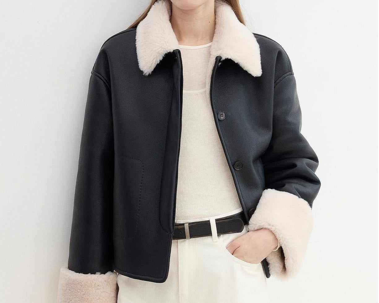 Slightly Sweet Latte Second Generation Furry Lapel Casual Straight Shorn Shearling Jacket - NEWYORKLISTED