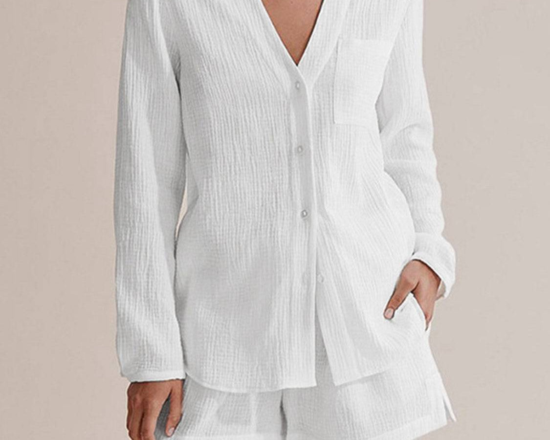 NYLD: Notched Long Sleeve Top and Shorts Set - NEWYORKLISTED