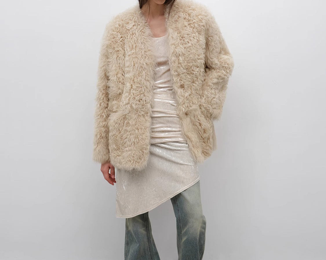 Castle Dusk Fashionable Casual V-Neck Italian Tuscan Sheepskin Coat - NEWYORKLISTED