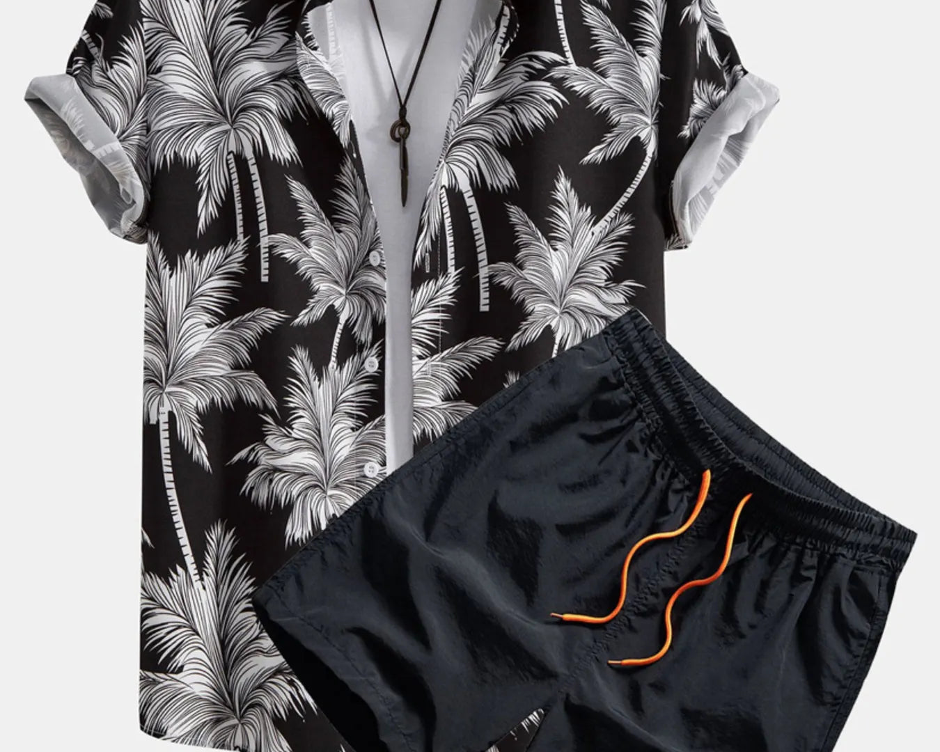 NEWYORKLISTED ATLAS MEN'S COLLECTION: Palm Tree Print Short Sleeve Shirt & Shorts Set – Men's Plus Size | Lightweight Two-Piece Outfit in Black