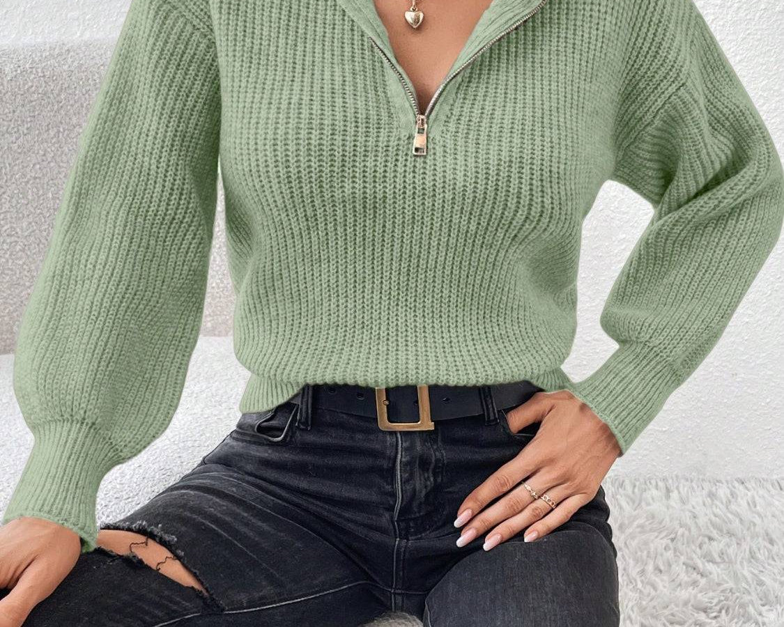 Honey Half Zip Dropped Shoulder Sweater - NEWYORKLISTED