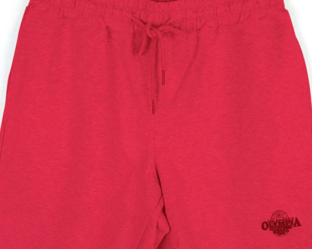 NEWYORKLISTED ATLAS MEN's COLLECTION: Red shorts with a logo on a hanger against a white background