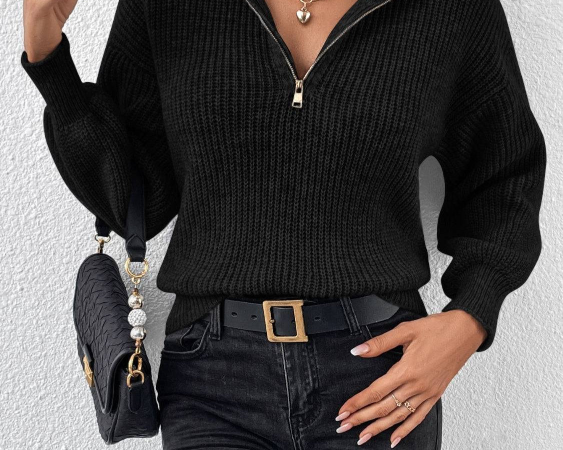 Honey Half Zip Dropped Shoulder Sweater - NEWYORKLISTED