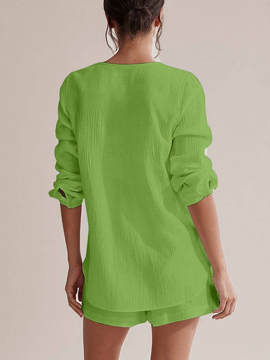 NYLD: Notched Long Sleeve Top and Shorts Set - NEWYORKLISTED