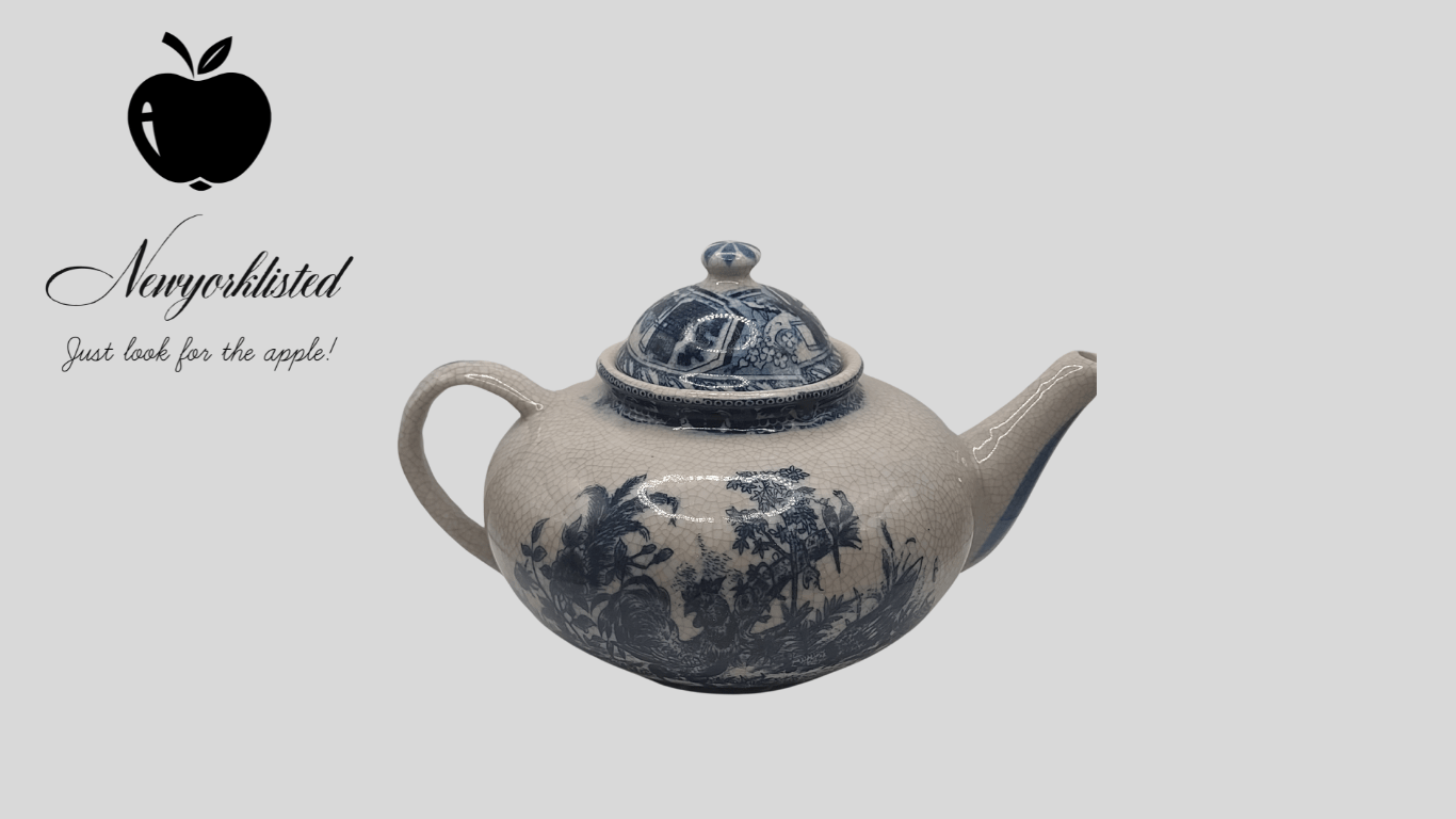 Blue and White Porcelain Teapot – 18th Century Style Replica with Crackle Glaze - NEWYORKLISTED