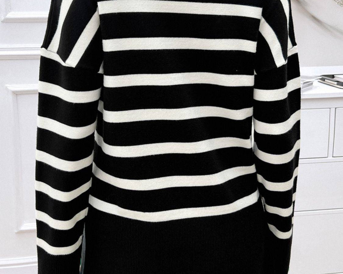 NYLD Striped V-Neck Long Sleeve Knit Top - NEWYORKLISTED