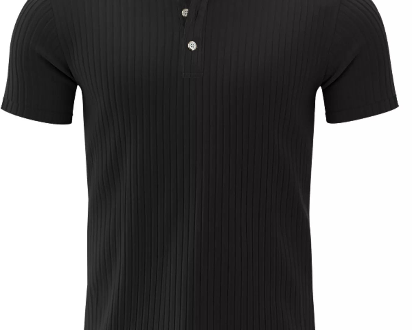 NEWYORKLISTED ATLAS MEN'S COLLECTION: Black short-sleeve henley shirt on a white background