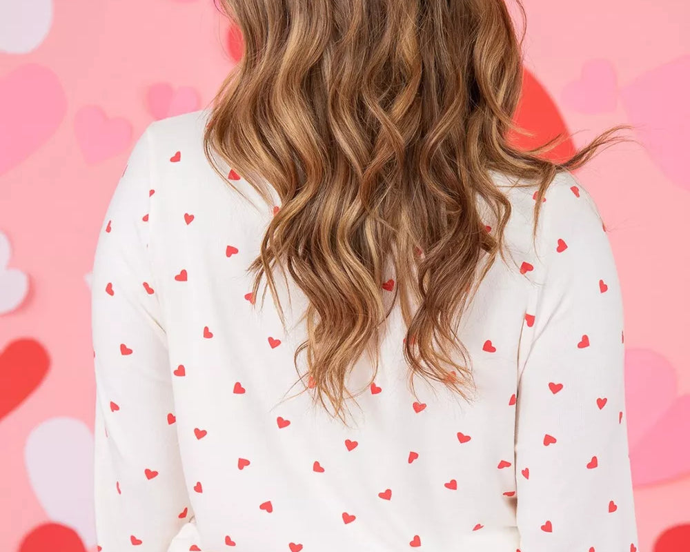NEWYORKLISTED Intimate Apparel Collection: model is wearing heart print pajama set