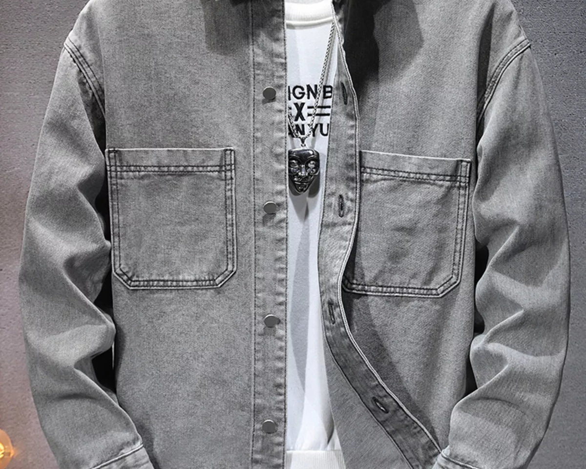 NEWYORKLISTED ATLAS MEN'S COLLECTION – Men's vintage washed denim dual-pocket shirt, product image 3