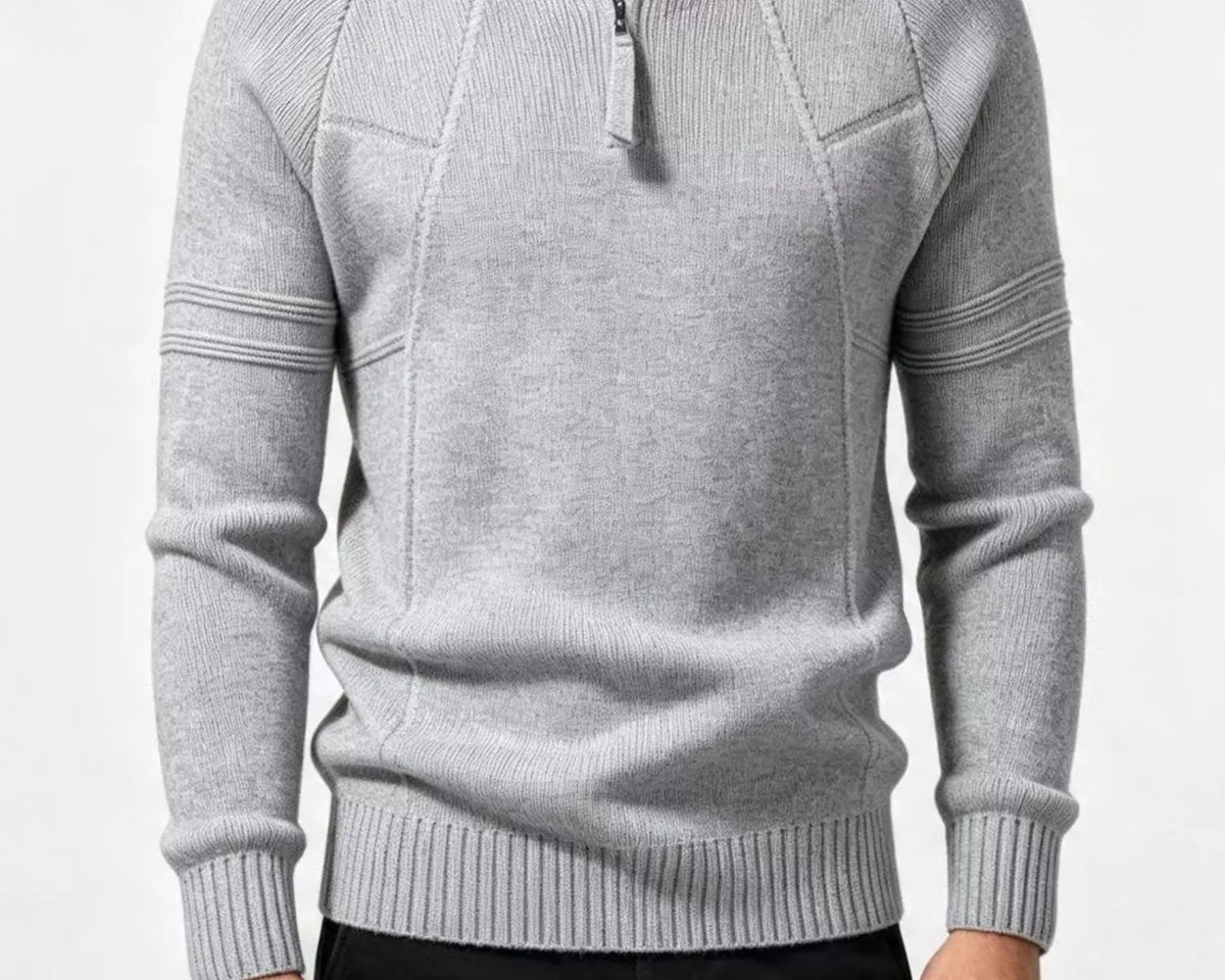 NEWYORKLISTED ATLAS MEN'S COLLECTION: Men's quarter-zip sweater, ribbed knit detail