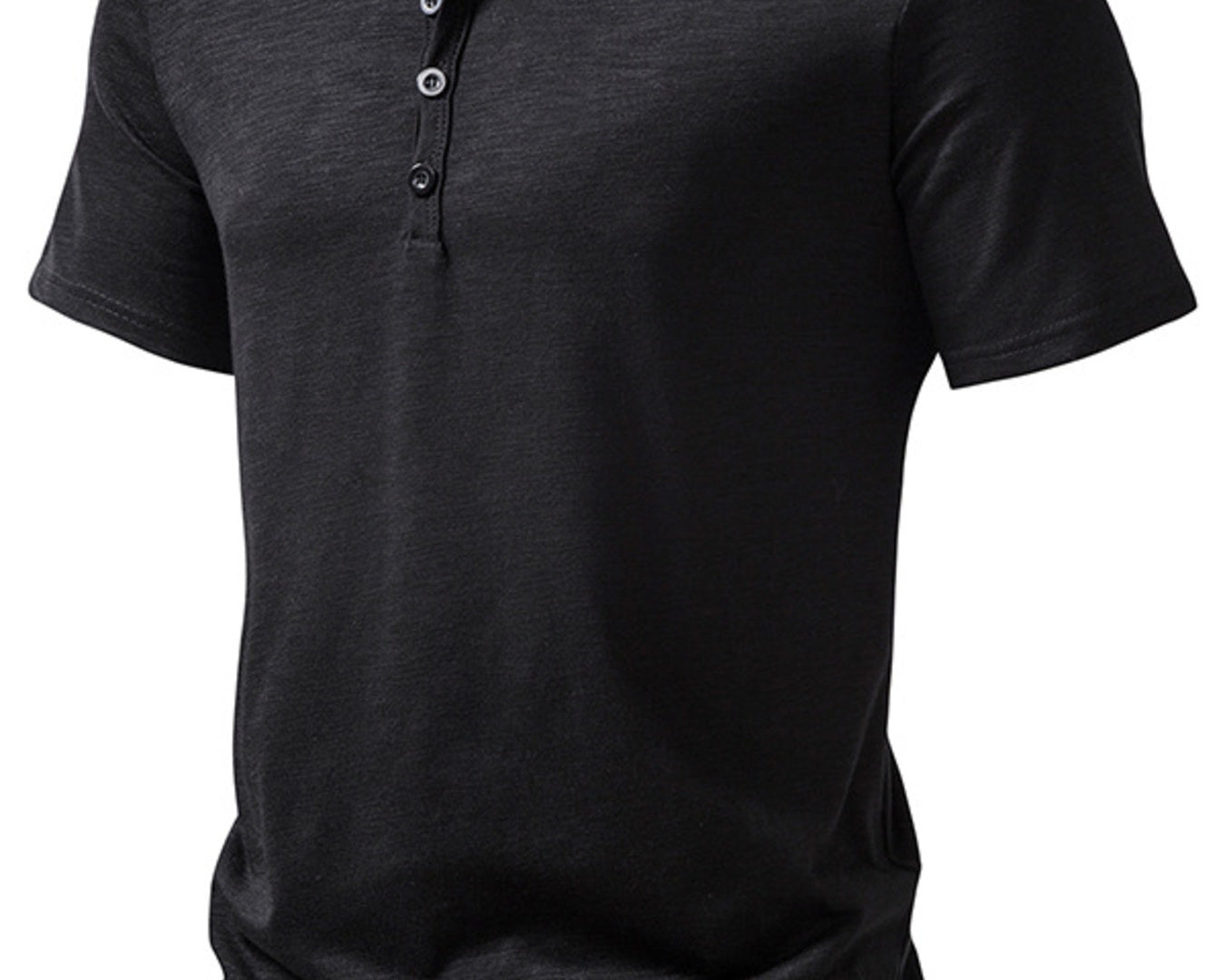 NEWYORKLISTED ATLAS MEN'S COLLECTION: Black henley shirt on a white background