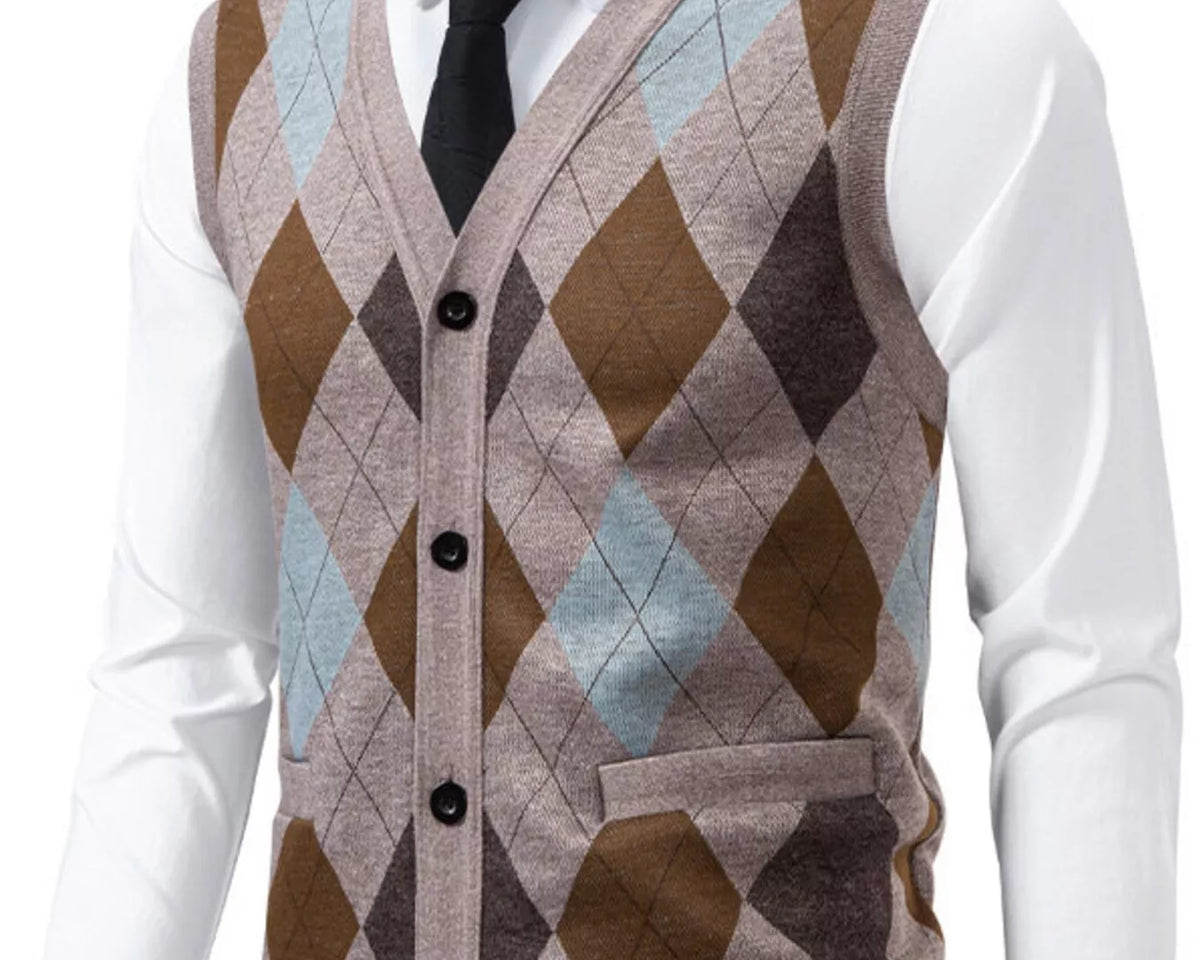NEWYORKLISTED ATLAS MEN'S COLLECTION – Men's argyle V-neck button-down cardigan vest, product image 1