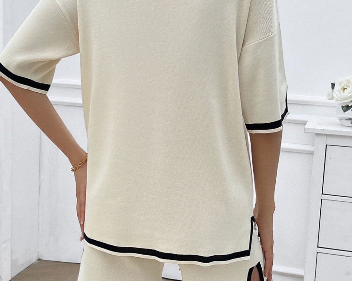 NYLD: Contrast Trim V-Neck Top and Shorts Set - NEWYORKLISTED