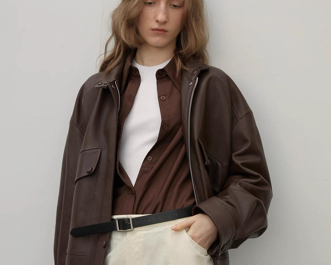 Brown Retro Genuine Leather Jacket Women's Motorcycle Sheep Leather Jacket Short "Loveless Muse" - NEWYORKLISTED