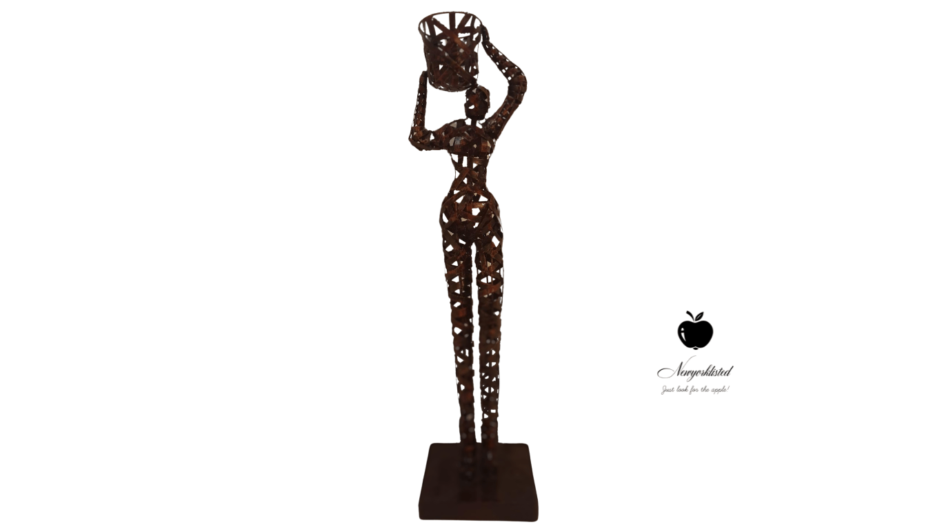 Palecek Woman with Basket Sculpture – A Sustainable Treasure from the NEWYORKLISTED UNIQUE FINDS COLLECTION - NEWYORKLISTED