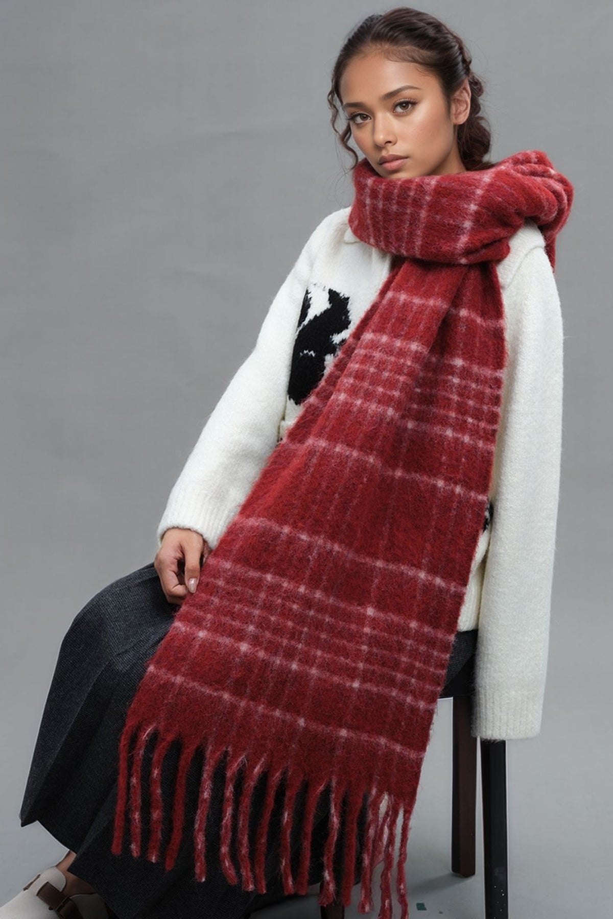 NEWYORKLISTED STYLE COLLECTION: Fringe Plaid Thermal Scarf - NEWYORKLISTED