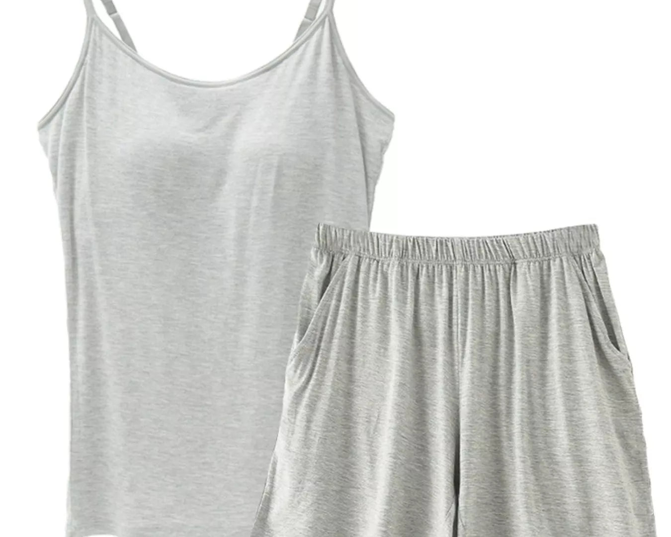 NEWYORKLISTED Intimate Apparel Collection: Gray tank top and shorts set on a white background