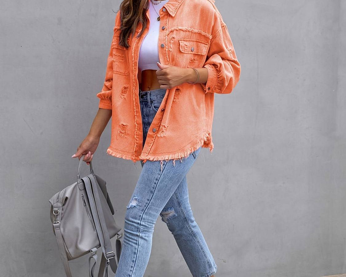 NEWYORKLISTED STYLE COLLECTION: Distressed Color Pop Denim Jacket - NEWYORKLISTED