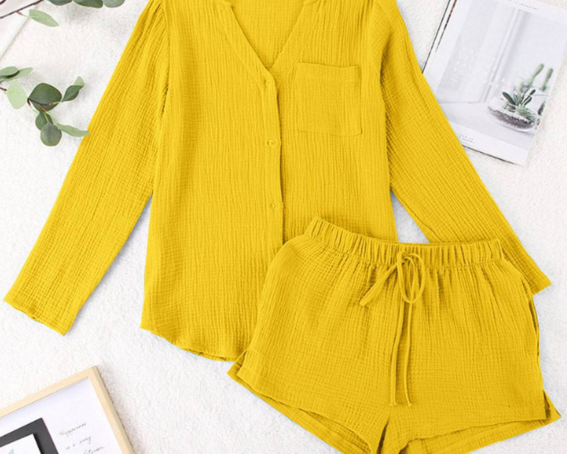 NYLD: Notched Long Sleeve Top and Shorts Set - NEWYORKLISTED