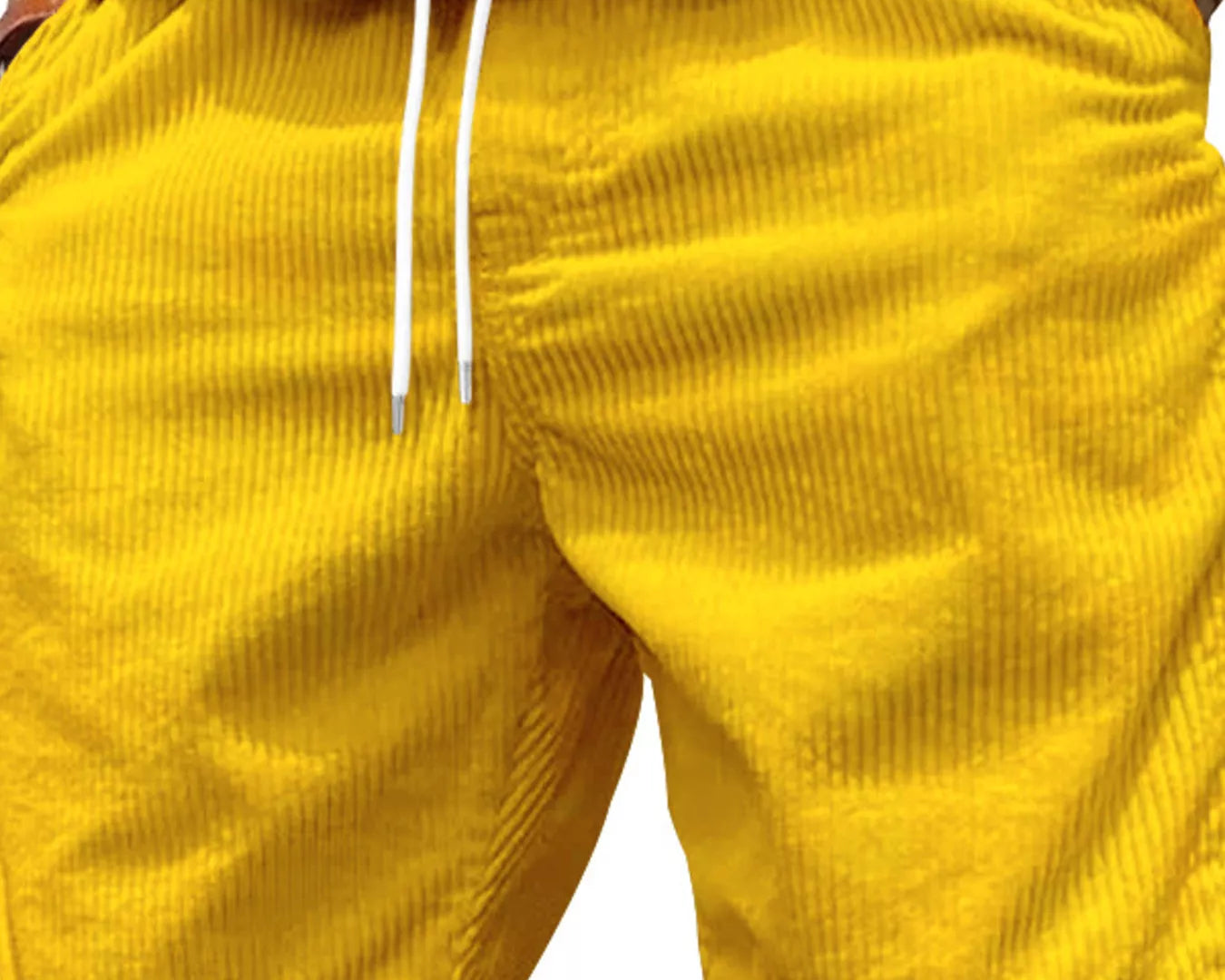 NEWYORKLISTED ATLAS MEN'S COLLECTION: Yellow shorts with a white drawstring on a plain background