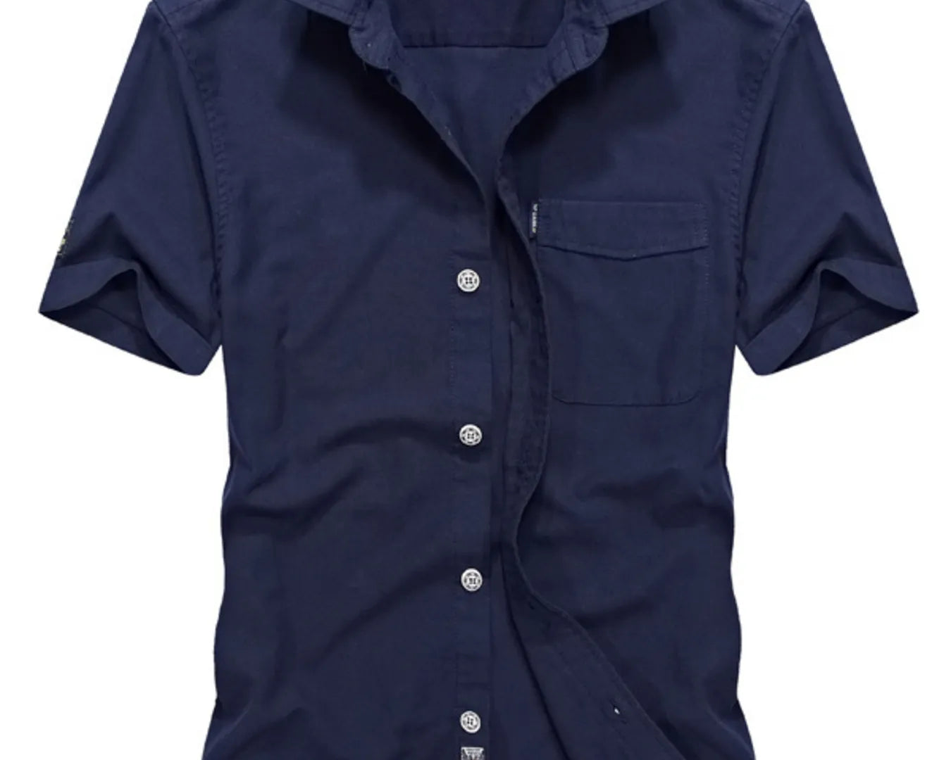 NEWYORKLISTED ATLAS COLLECTION: Navy blue short-sleeve shirt on a white background