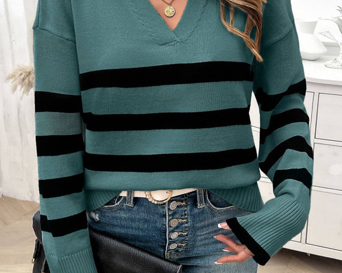 NYLD Striped Collared Neck Long Sleeve Sweater - NEWYORKLISTED