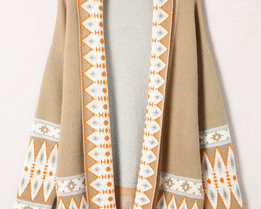 Geometric Open Front Long Sleeve Cardigan - NEWYORKLISTED