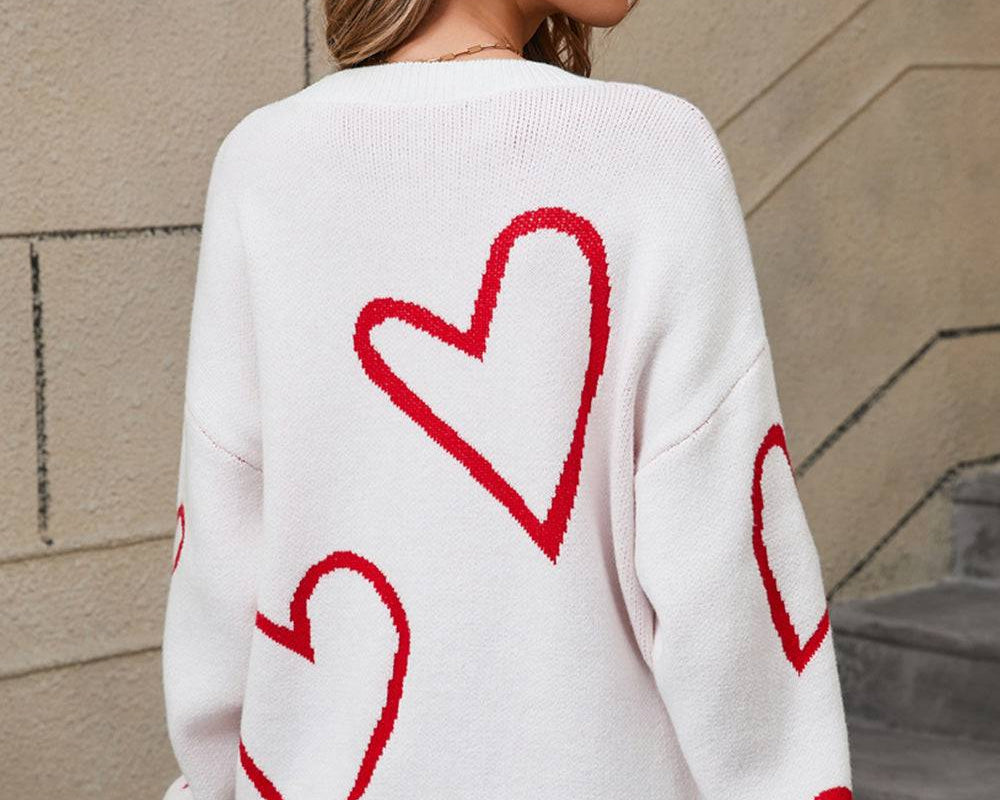 NEWYORKLISTED STYLE COLLECTION: Heart Dropped Shoulder Long Sleeve Sweater - NEWYORKLISTED
