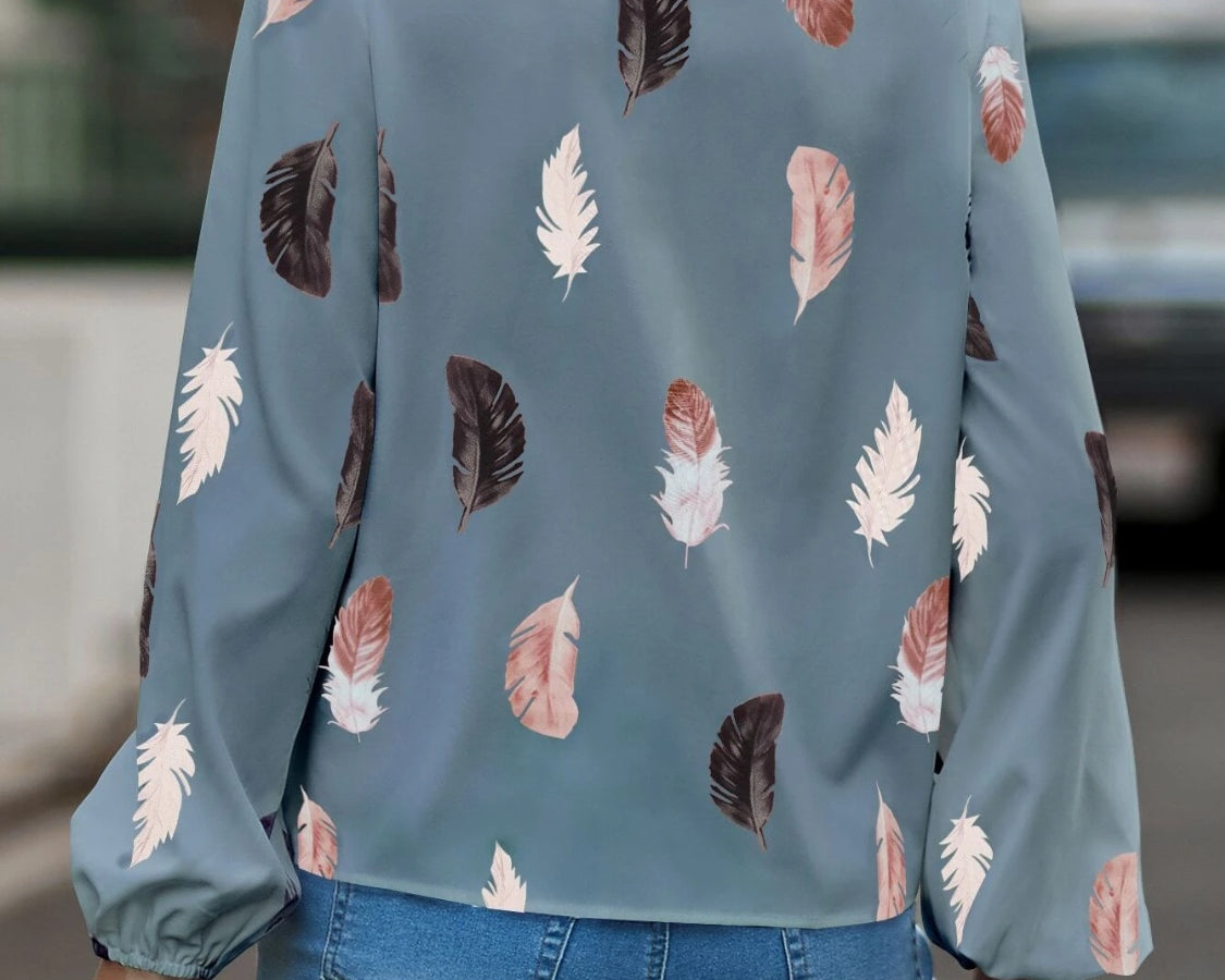 NEWYORKLISTED STYLE COLLECTION: Feather Print Balloon Sleeve Top - NEWYORKLISTED