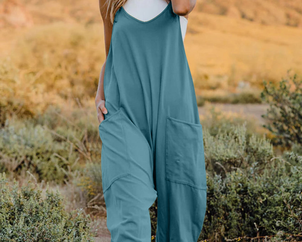 NEWYORKLISTED V-Neck Sleeveless Jumpsuit with Pockets - NEWYORKLISTED