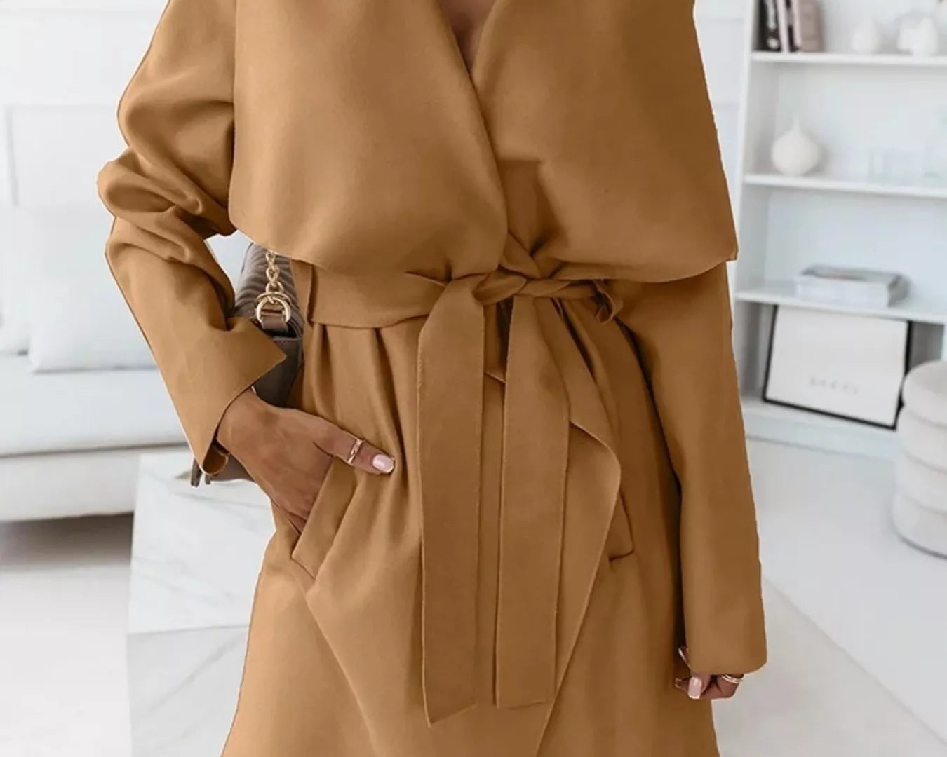 NEWYORKLISTED STYLE COLLECTION: Tie-Waist Long Sleeve Outerwear Coat — Elegant Belted Layering Jacket