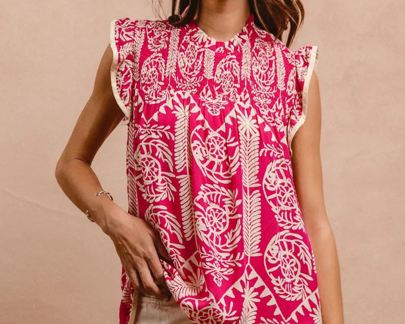 NEWYORKLISTED STYLE COLLECTION: Printed Ruffle Sleeve Top