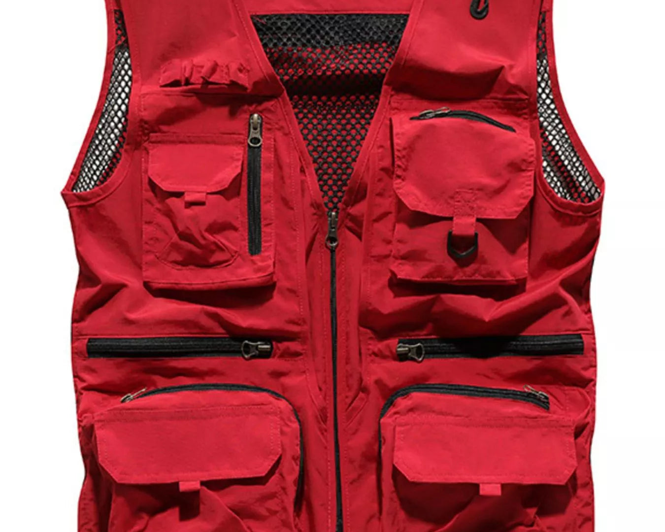 NEWYORKLISTED ATLAS MEN"S COLLECTION: Red vest with multiple pockets on a white background