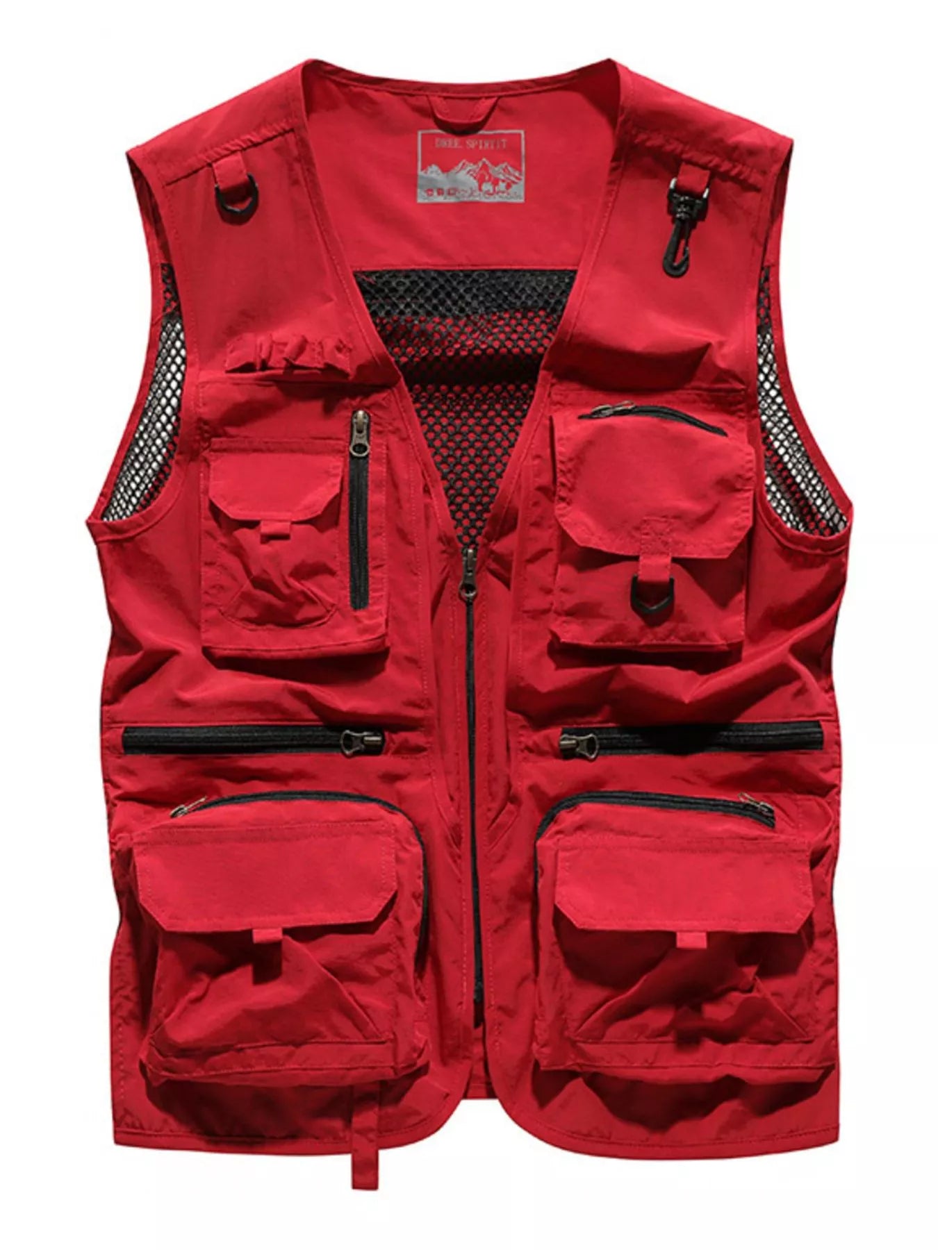 NEWYORKLISTED ATLAS MEN"S COLLECTION: Red vest with multiple pockets on a white background