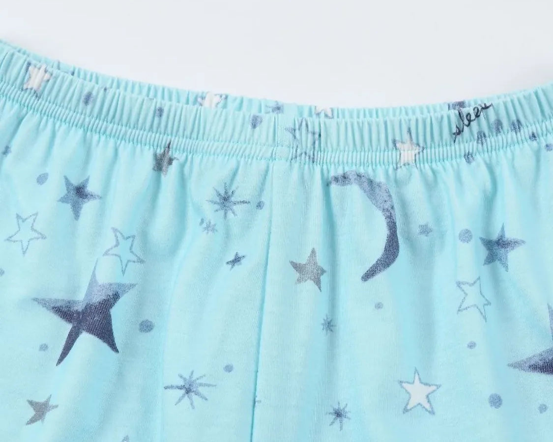 NEWYORKLISTED Intimate Apparel: Light blue boxer briefs with star and moon pattern on a white background