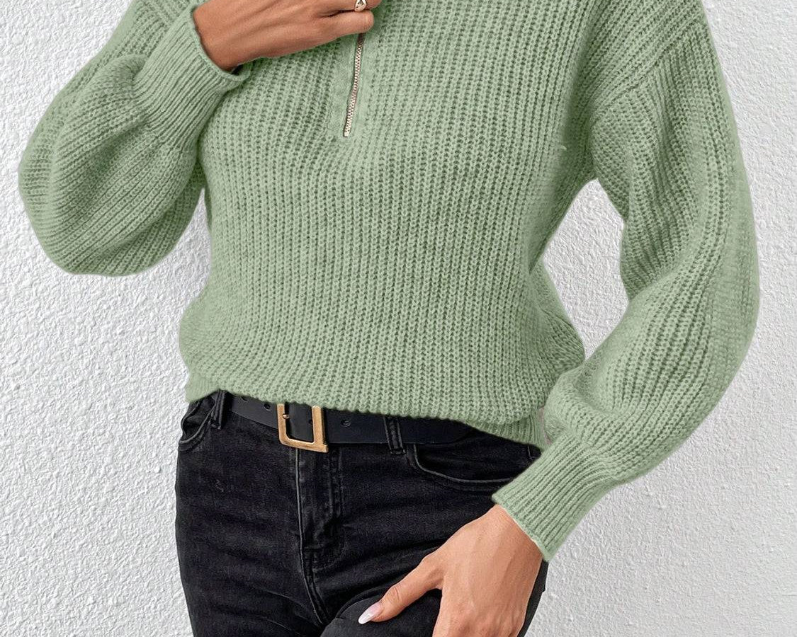 Honey Half Zip Dropped Shoulder Sweater - NEWYORKLISTED
