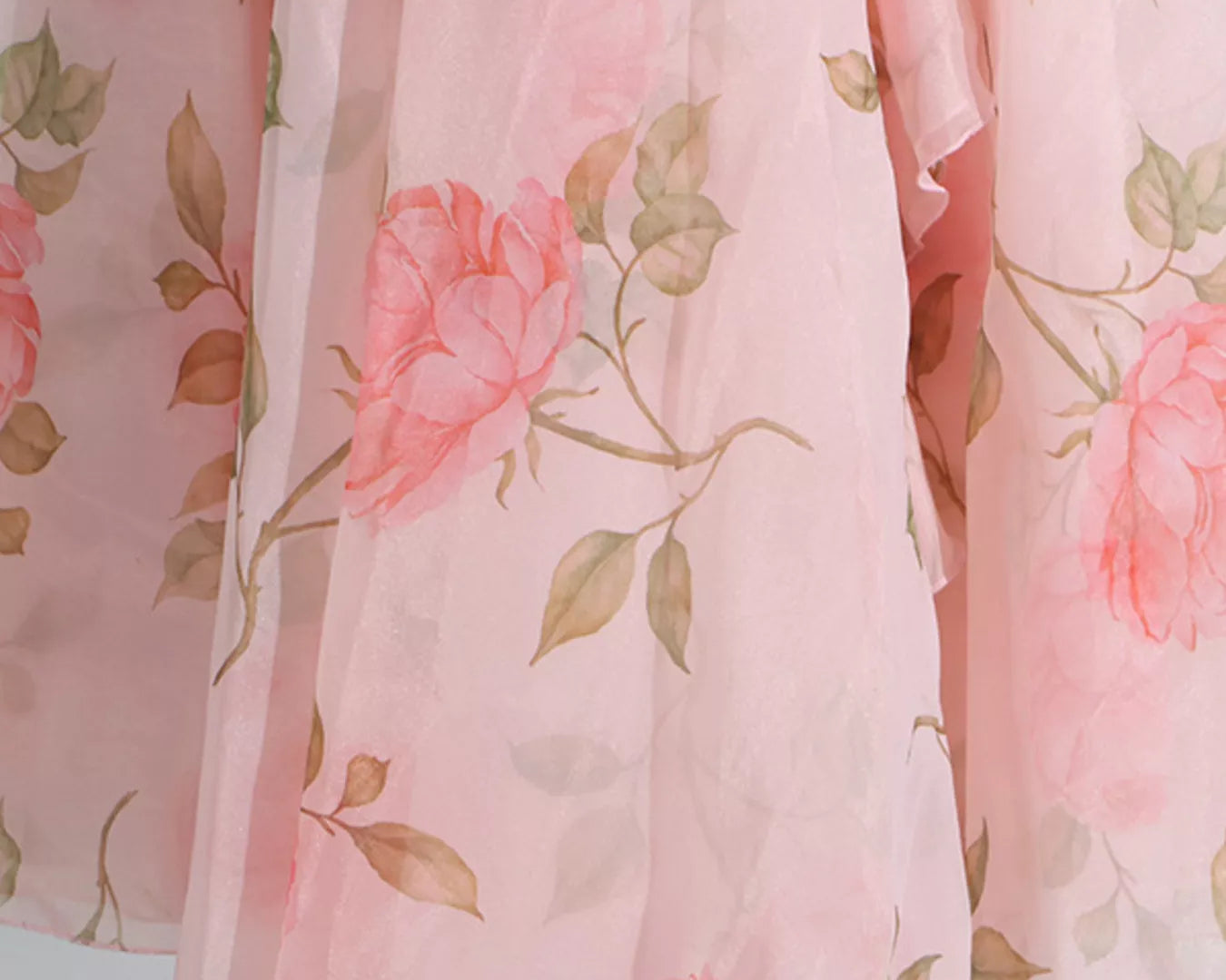 NEWYORKLISTED STYLE COLLECTION: Sheer fabric with pink floral pattern on a light background