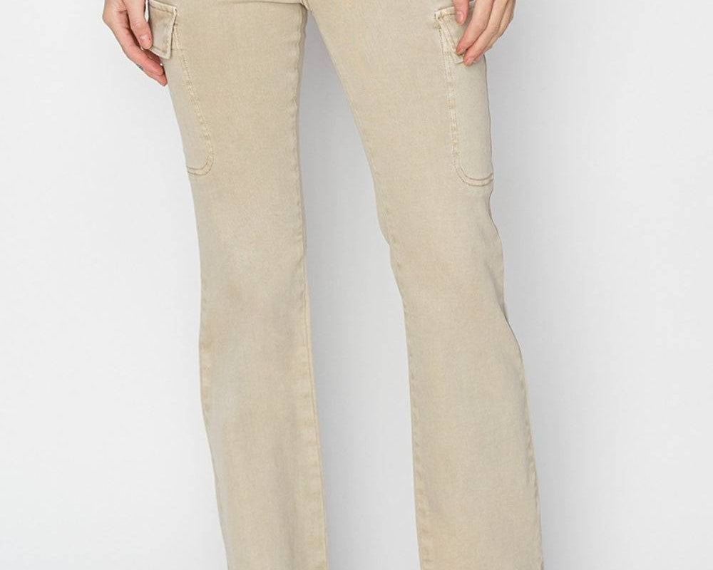 RISEN Full Size High Rise Side Slit Cargo Bootcut Jeans - NEWYORKLISTED