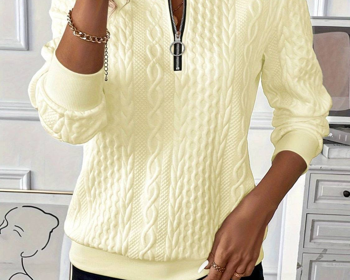 Texture Half Zip Long Sleeve Sweatshirt - NEWYORKLISTED