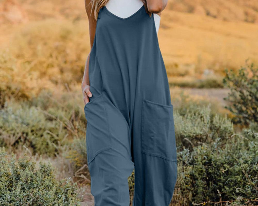 NEWYORKLISTED V-Neck Sleeveless Jumpsuit with Pockets - NEWYORKLISTED