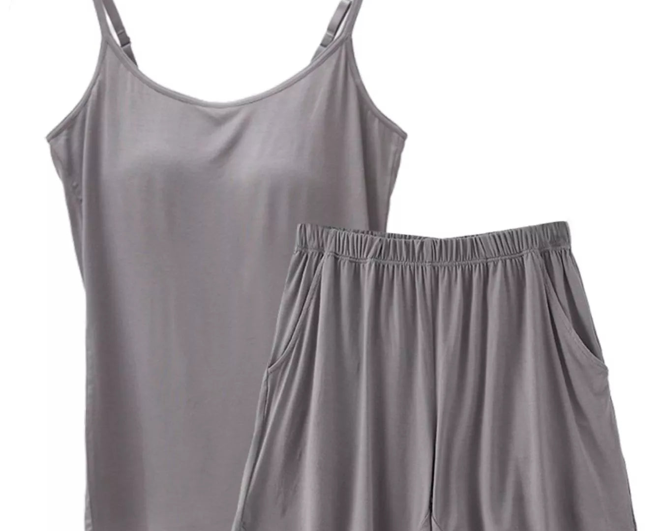 NEWYORKLISTED Intimate Apparel Collection: Gray camisole and shorts set on a white background