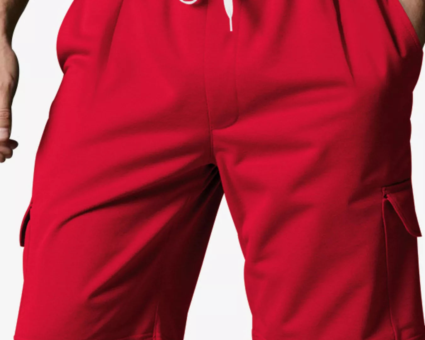 NEWYORKLISTED ATLAS MEN'S COLLECTION: Red shorts with a white drawstring on a neutral background
