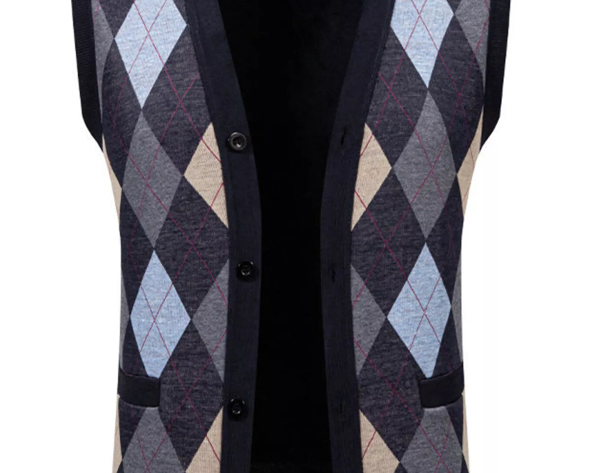 NEWYORKLISTED ATLAS MEN'S COLLECTION – Men's argyle V-neck button-down cardigan vest, product image 13
