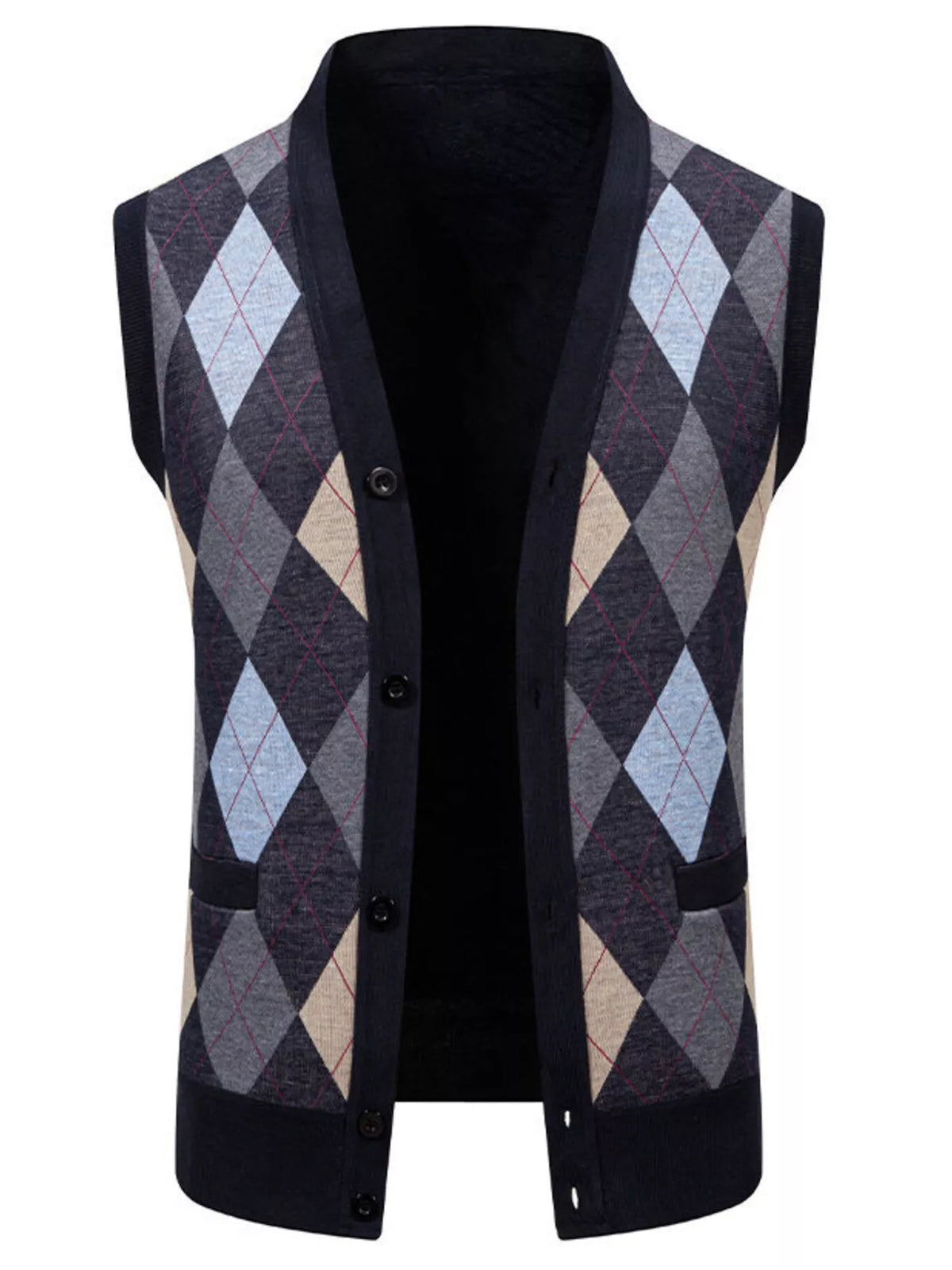 NEWYORKLISTED ATLAS MEN'S COLLECTION – Men's argyle V-neck button-down cardigan vest, product image 13