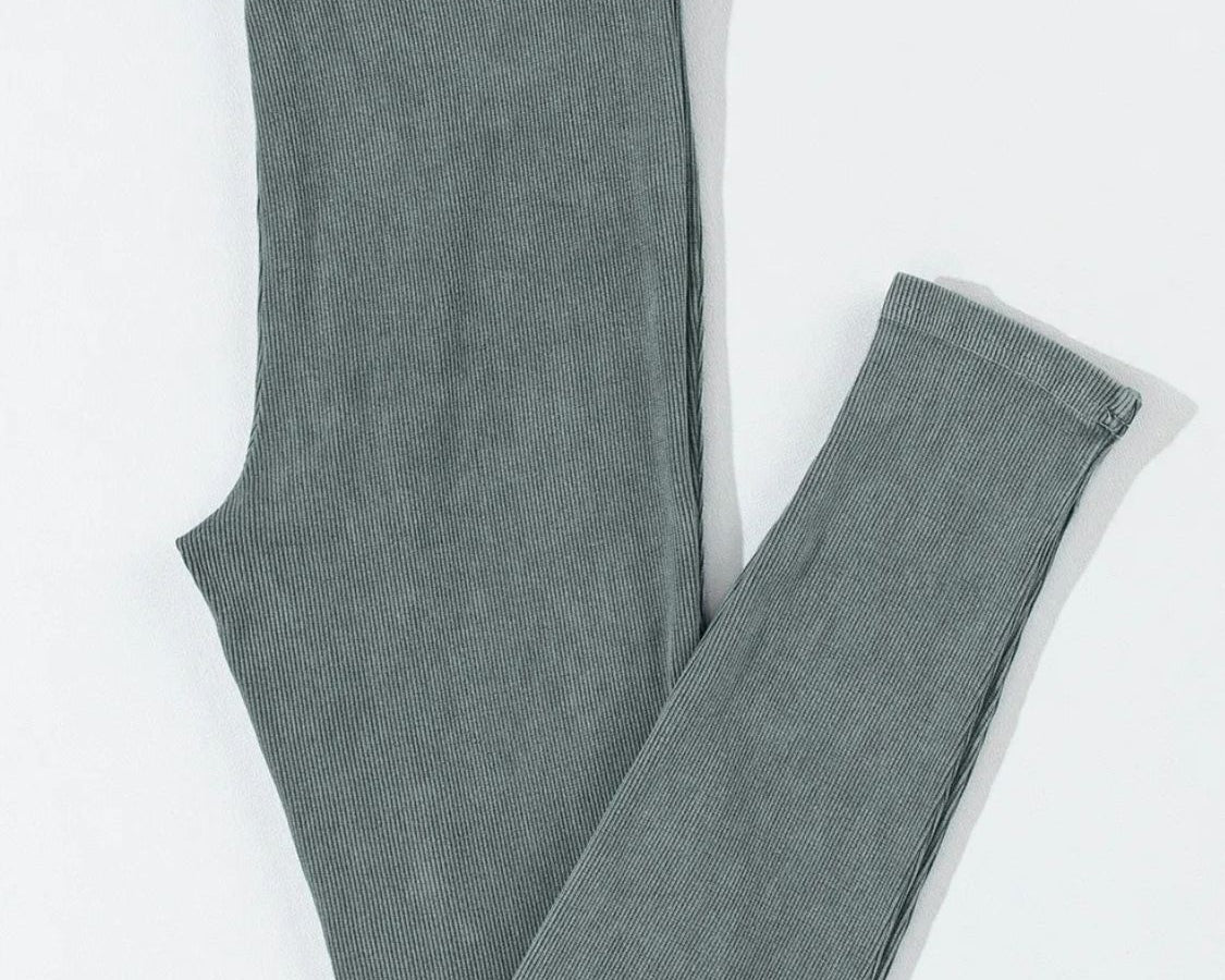 Ribbed Elastic Waist Leggings - NEWYORKLISTED