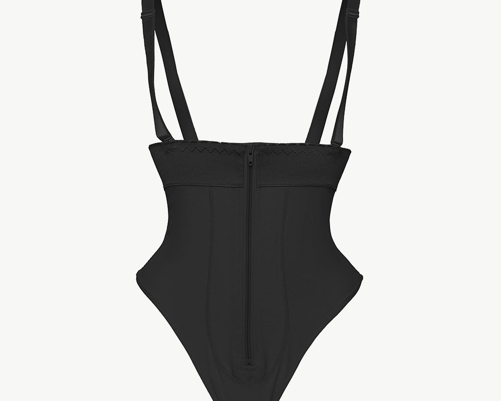 NEWYORKLISTED Intimate Apparel: Black swimsuit with thin straps on a white background